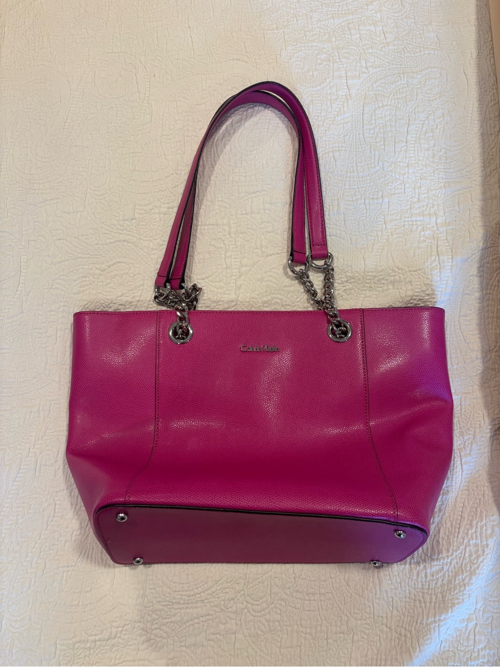 Calvin Klein Fuchsia Chain-Handle Pebble Tote